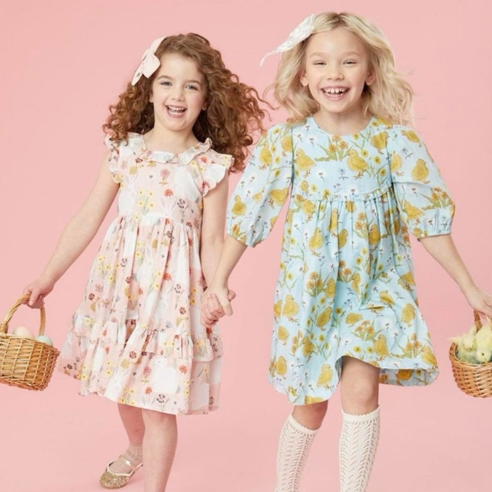 **NWT** Pink Chicken Light Blue Dress with Yellow Chick and Floral Pattern - Picture 3 of 5